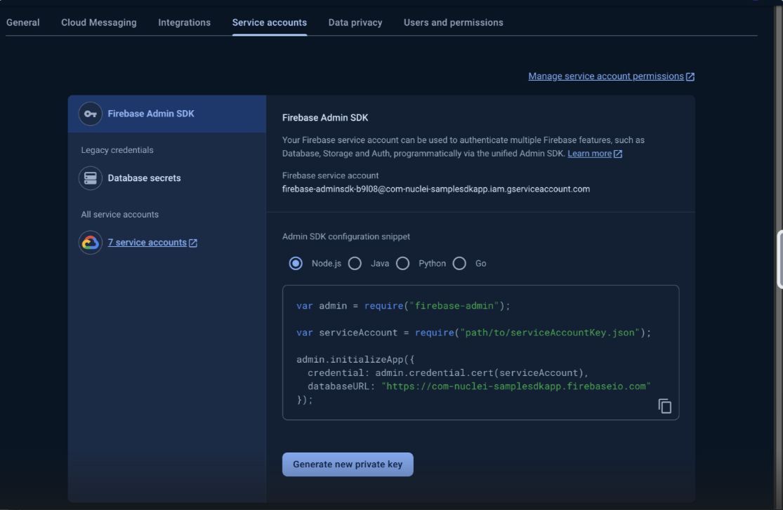 Firebase Service Account Example